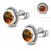 Baltic Amber Stud Silver Earrings, e337